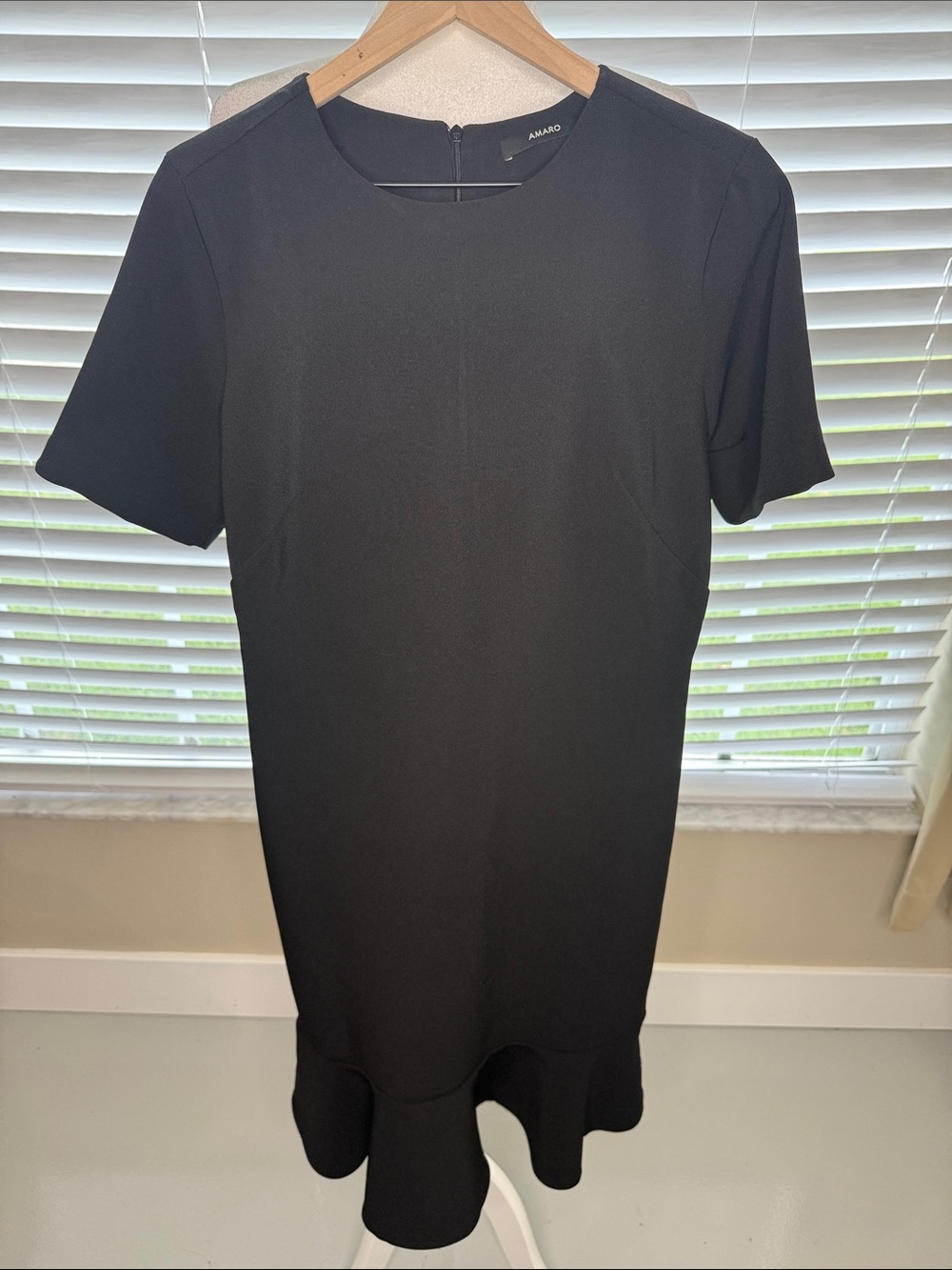 Black Short-Sleeve Ruffle-Hem Dress